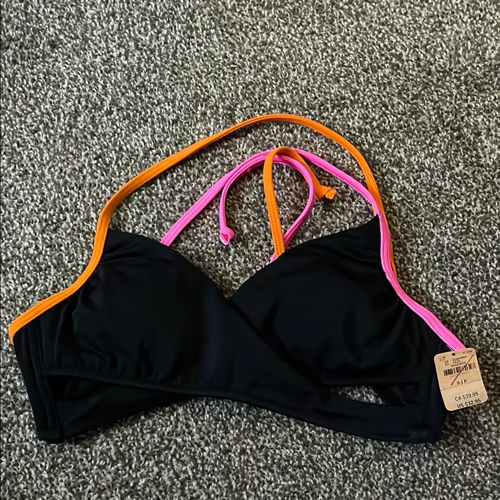Black Bikini Top with Pink and Orange Accents